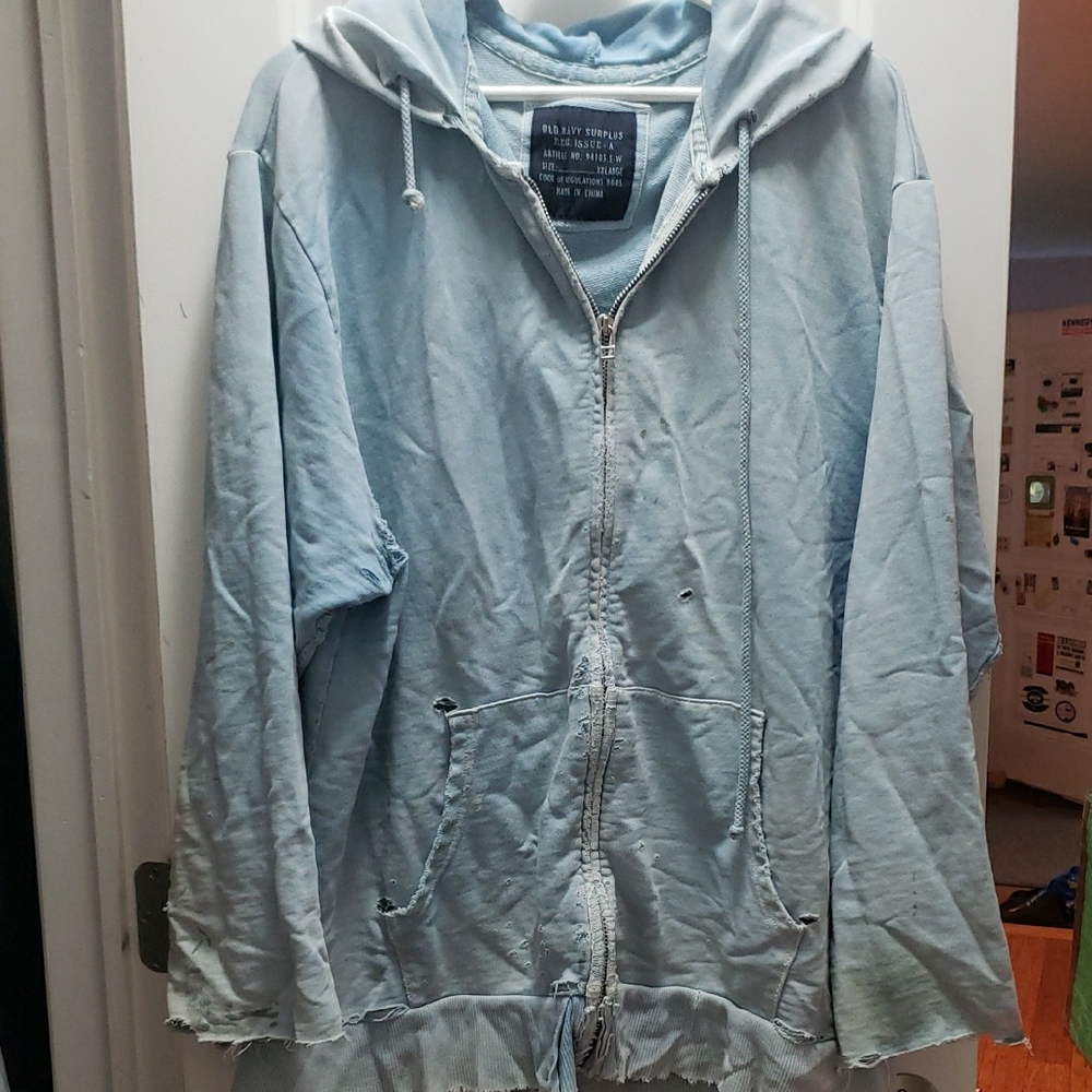Light Blue Distressed Zip-Up Hoodie